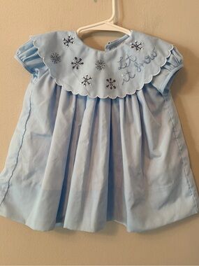 The Proper Peony Light Blue Embroidered Snowflake  Let it Snow Dress Top